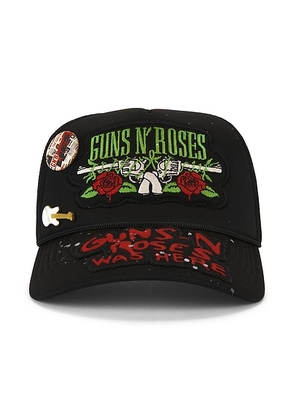Madeworn Guns N' Roses Hand Painted Patched & Pinned Trucker Hat in Black - Black. Size all.