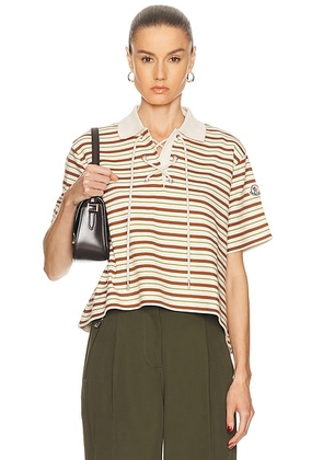 Moncler Lace Up Polo in Light Beige - Cream,Brown. Size M (also in XS, S, L).