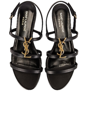 Saint Laurent Cassandra Leather Flat Sandals in Nero - Black. Size 40.5 (also in ).