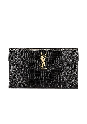 Saint Laurent Medium Croc Uptown Pouch in Nero - Black. Size all.