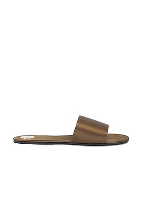 Saint Laurent Carlyle Flat Slide in Khaki - Olive,Brown. Size 39.5 (also in 36, 36.5, 38.5, 40, 42).