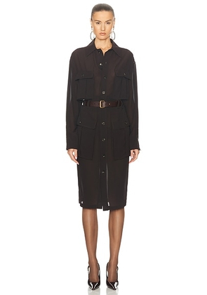 Saint Laurent Midi Shirt Dress in Chocolat - Chocolate. Size 38 (also in 36).