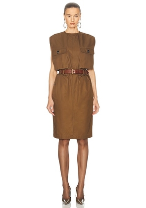 Saint Laurent Utility Midi Dress in Ecorce - Brown. Size 38 (also in 40, 36, 42).
