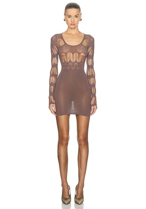 Saint Laurent Cut Out Long Sleeve Dress in Taupe - Taupe. Size S (also in ).