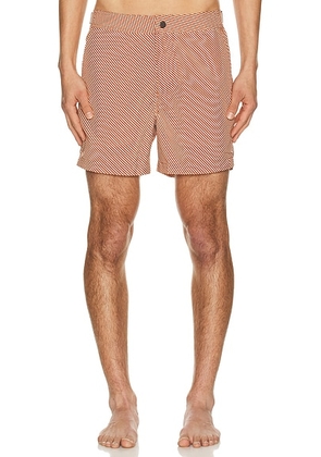 Onia Calder Buckle 5 Swim Trunk in Picante Multi - Brick,White. Size 32 (also in 34, 36, 30).