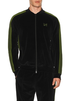 Needles Rib Collar Track Jacket Cpe Velour in Black - Black. Size M (also in L, S, XL).