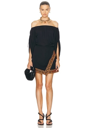 RABANNE Off The Shoulder Pleated Sleeves Dress in Black - Black. Size 36 (also in 34, 40).