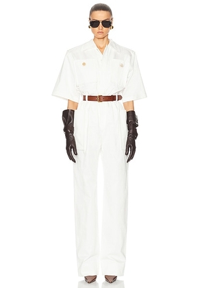 Saint Laurent Short Sleeve Jumpsuit in Blanc - White. Size 40 (also in 36, 42).
