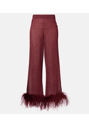 Oseree Lumiere feather-trimmed wide-leg pants