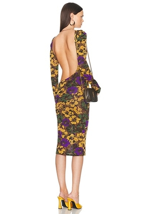 Saint Laurent Floral Dress in Noir Multicolor - Green. Size 42 (also in 40).