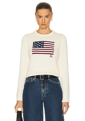 Polo Ralph Lauren Flag Long Sleeve Pullover Sweater in Cream - Cream. Size M (also in S, XS, L).
