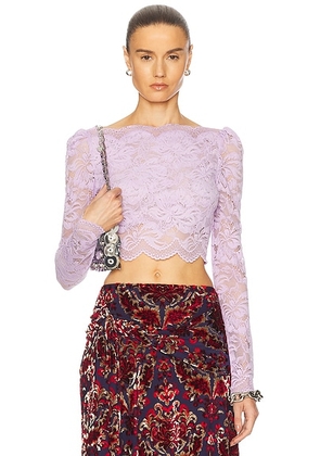 RABANNE Long Sleeve Lace Top in French Lavander - Lavender. Size 40 (also in 34).