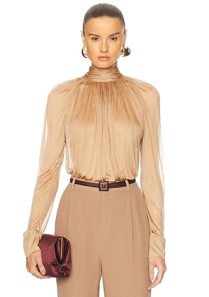 Saint Laurent Long Sleeve Bodysuit in Noisette - Tan. Size 40 (also in 38).