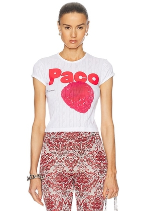 RABANNE Paco Graphic Tee Shirt in White - White. Size XS (also in ).