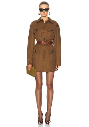 Saint Laurent Mini Shirt Dress in Ecorce - Olive. Size 40 (also in 38, 42).