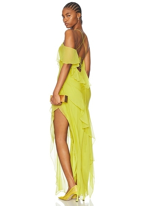 The Sei Ruffle Bias Gown in Chartreuse - Green. Size 2 (also in 0, 6).