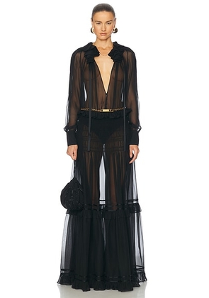 Saint Laurent Sheer Maxi Dress in Noir - Black. Size 34 (also in ).