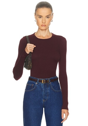 SABLYN Quincy Long Sleeve Fitted Crewneck Top in Bordeaux - Burgundy. Size XS (also in L).