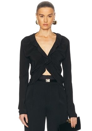 Saint Laurent Long Sleeve Ruffle Top in Noir - Black. Size 38 (also in 40, 36).