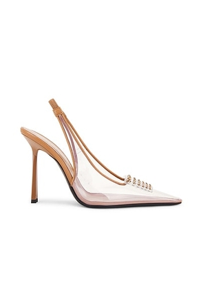 Saint Laurent Stone Slingback Pump in Transparent & Dark Macadamia - Tan. Size 40 (also in 36.5, 39, 39.5).