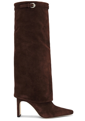 Staud Wally Foldover High Heel Boot in Mahogany - Brown. Size 37 (also in 36.5, 38.5).