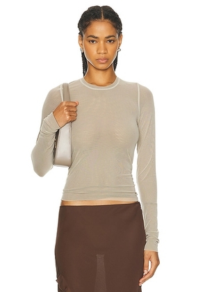 PRISCAVera Long Sleeve Mesh Top in Beige & Brown - Taupe. Size XS (also in M).