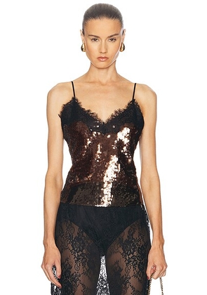Retrofete Danna Sequin Top in Deep Brown - Brown. Size L (also in XL).