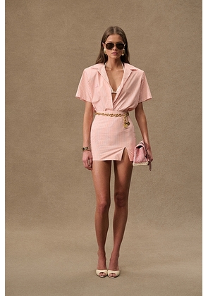 Rowen Rose for FWRD Mini Skirt in White & Orange Stripes - Tangerine. Size 38 (also in 34).