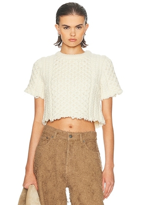 R13 Cut-off Shrunken Fisherman Sweater in Cream - Cream. Size XS (also in L).