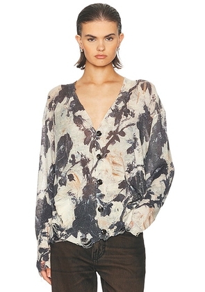 R13 Boyfriend Cardigan in Black & Cream Floral - Charcoal,Cream. Size M (also in XS, L).