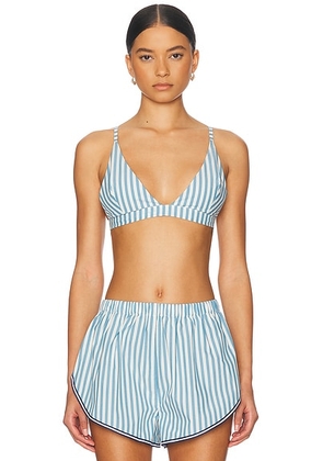 Solid & Striped The Tessa Bralette in French Blue & Brule Stripe - Baby Blue. Size XS (also in L).