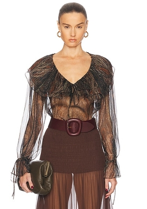 Saint Laurent Sheer Blouse in Multicolor Fonce - Black. Size 38 (also in 34, 40).