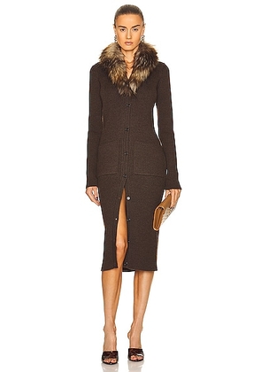 Saint Laurent Long Sleeve Midi Dress in Marron  Beige  & Noir - Brown. Size M (also in L).