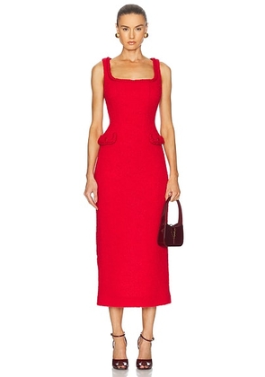 Rowen Rose Tweed Sleeveless Long Dress in Red - Red. Size 34 (also in 38).