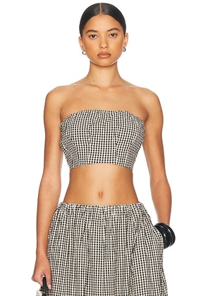 Posse Mira Strapless Crop Top in Gingham Black & Cream - Black,White. Size XS (also in S).