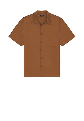 Theory Noll Short Sleeve Shirt in Deep Tobacco - Brown. Size L (also in M).