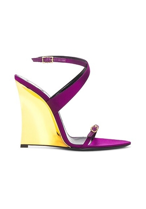 Saint Laurent Gippy Wedge Sandal in Cyclamen - Purple,Fuchsia. Size 36.5 (also in 36, 37, 37.5, 38, 39, 39.5, 40, 41, 42).