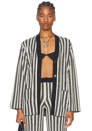 SIMONMILLER Max Belted Knit Cardigan in Black & Rice Flour Stripe - Black. Size S (also in L, XL).