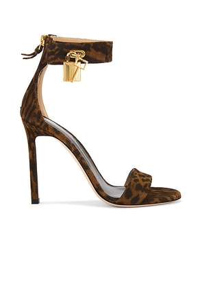 TOM FORD Padlock 105mm Suede Calf Sandal in Brown & Whisky - Brown. Size 38 (also in 36, 40).