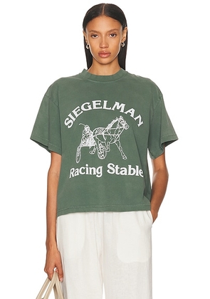 Siegelman Stable Racing Stable Crop Tee in Green & White - Sage. Size L (also in XL/1X, XXL/2X).