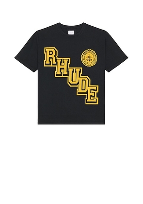 Rhude Collegiate Crest Tee in Vintage Black & Yellow - Black. Size M (also in ).
