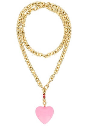 Roxanne Assoulin Happy Heart Necklace in Gold & Cotton Candy Pink in Gold & Pink - Metallic Gold. Size all.