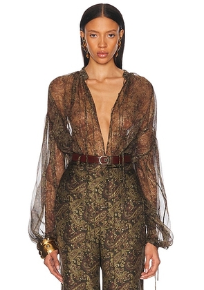 Saint Laurent Tie Neck Blouse in Kaki Bordeaux - Olive. Size 38 (also in 34, 36, 40).