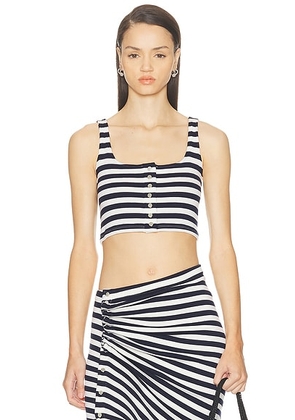 RABANNE Striped Cropped Tank Top in Navy & Cream - Navy. Size 34 (also in 38, 40, 42).