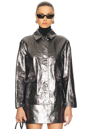 RENGGLI Foil Leather Jacket in Gunmetal - Metallic Silver. Size M (also in S, L).