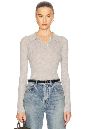 RENGGLI Cashmere Silk Rib Pointelle Knit Polo in Gris - Grey. Size M (also in XS, S, L, XL).