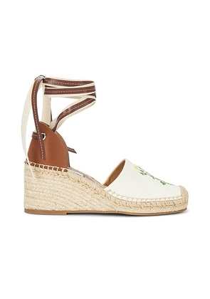 Stella McCartney Gaia Bananatex Wedge in Yellow Flower - Cream. Size 39 (also in 36, 37, 40, 41).