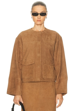 St. Agni Suede Utility Cocoon Bomber Jacket in Toffee - Brown. Size XS (also in ).