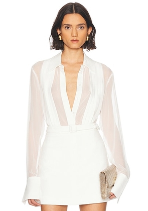 SANS FAFF Meghan Panelled Silk Blouse in White - White. Size L (also in XS, S, M).