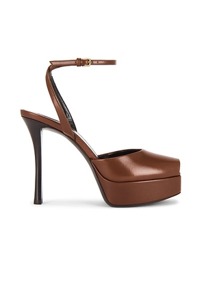 Saint Laurent La Scandale Sandal in Aesthetic Brown - Brown. Size 39 (also in 36.5, 37, 37.5, 38.5, 39.5, 40, 41).